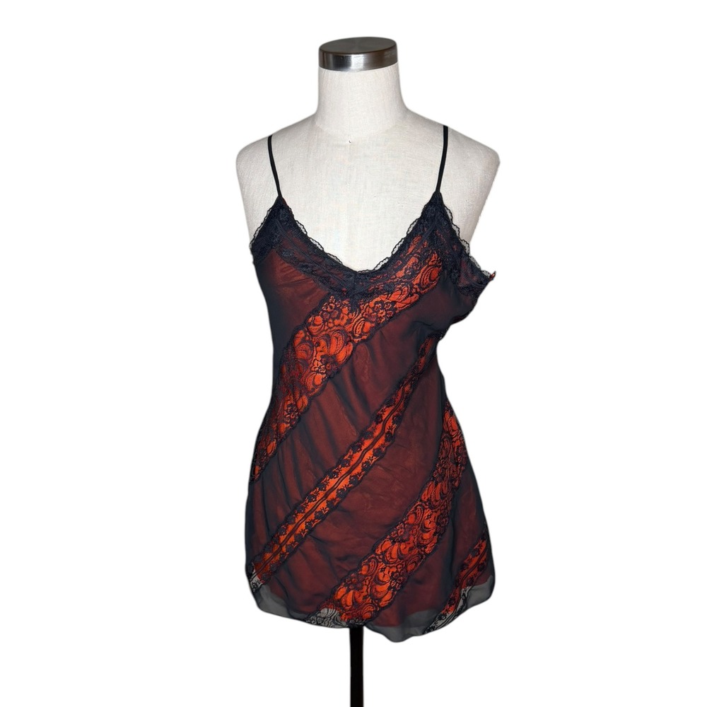 URBAN OUTFITTERS Alexis Camisole Black Orange Lace V-Neck Slip Dress Women's‎ XS